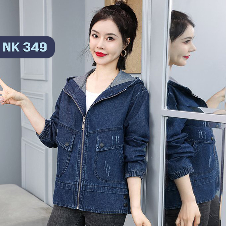 ÁO KHOÁC JEAN NỮ CÓ NÓN PHỐI BO TAY